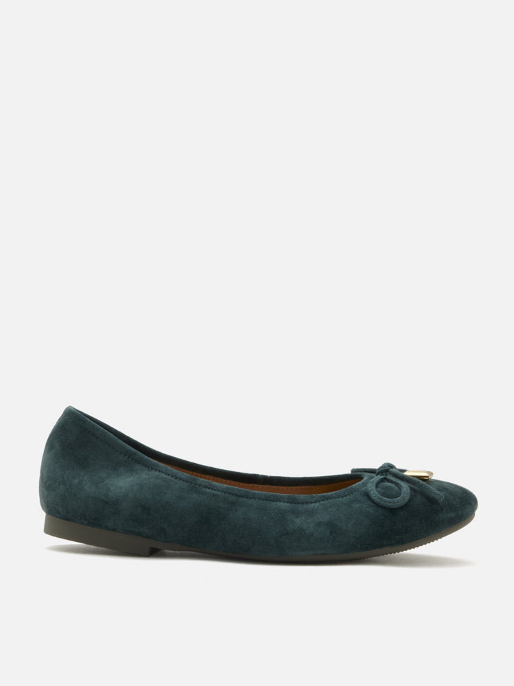 PAZZION, Daria Accented Suede Bow Flats, Green