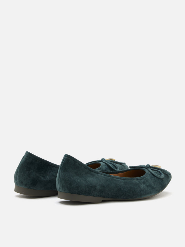 PAZZION, Daria Accented Suede Bow Flats, Green