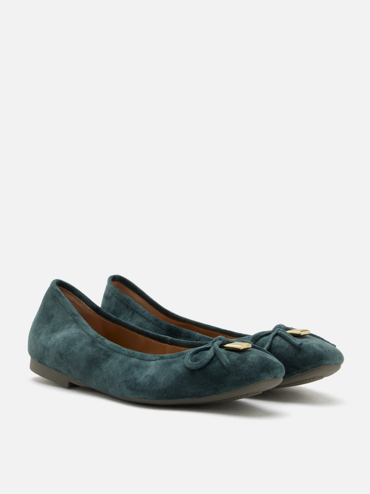 PAZZION, Daria Accented Suede Bow Flats, Green