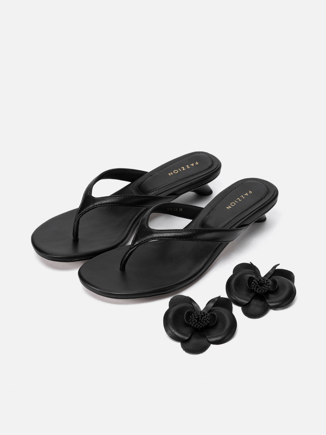 PAZZION, Davielle Orchid Leather Sandal Heels, Black