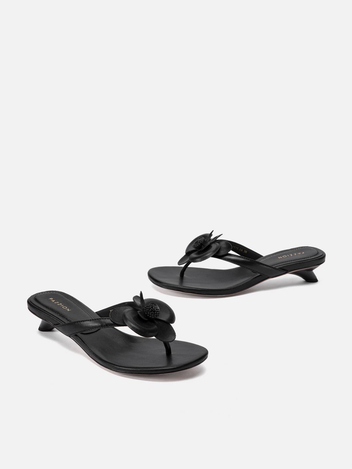 PAZZION, Davielle Orchid Leather Sandal Heels, Black