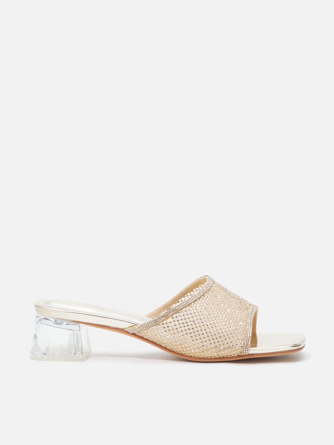 PAZZION, Davina Crystal Embellished Mesh Sandal Heels - Gold, Gold
