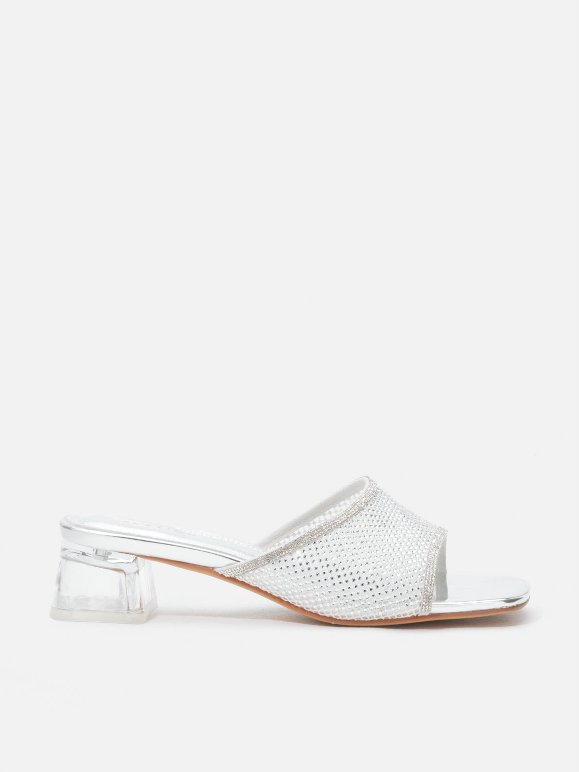 PAZZION, Davina Crystal Embellished Mesh Sandal Heels - Silver, Silver