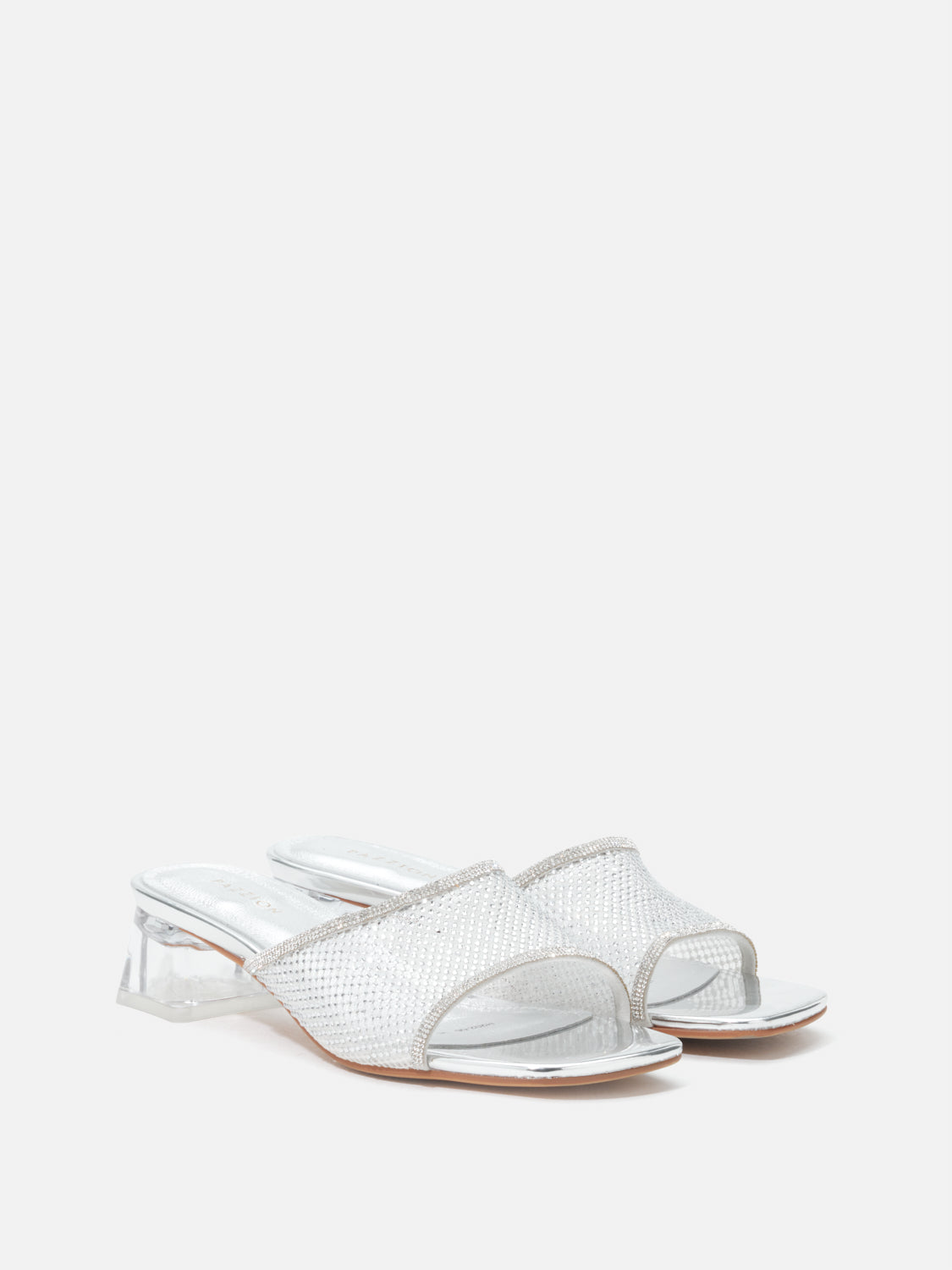 PAZZION, Davina Crystal Embellished Mesh Sandal Heels - Silver, Silver
