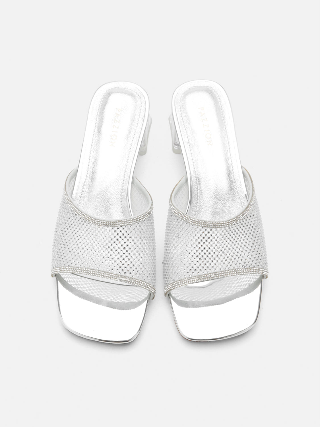 PAZZION, Davina Crystal Embellished Mesh Sandal Heels - Silver, Silver