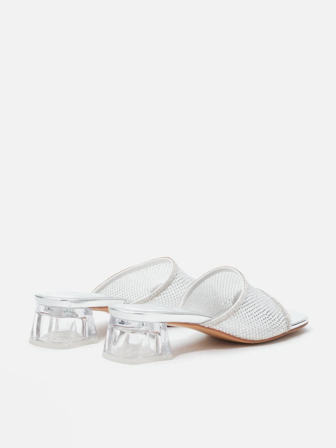 PAZZION, Davina Crystal Embellished Mesh Sandal Heels - Silver, Silver