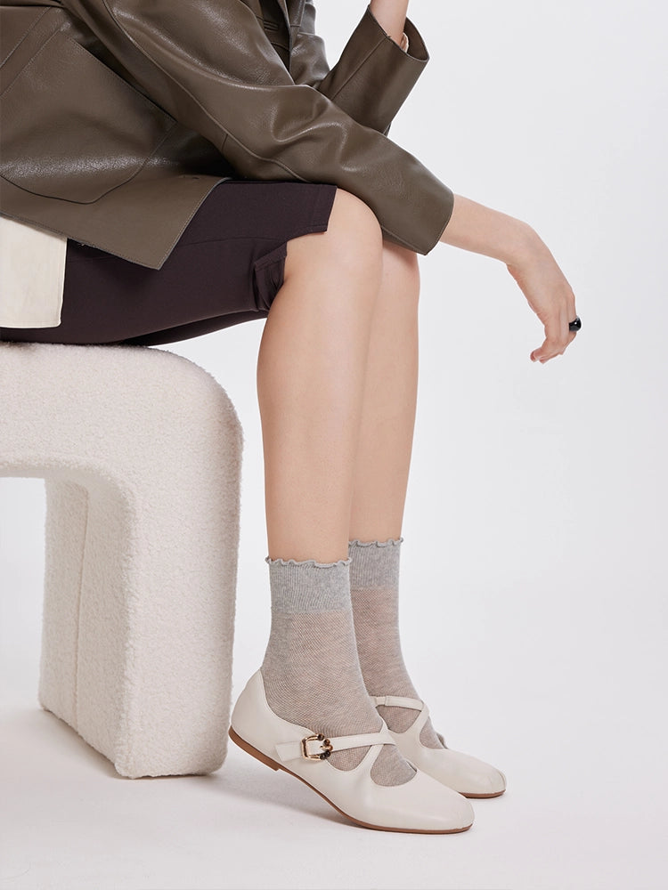 PAZZION, Delaney Criss Cross Leather Mary Janes - Beige
