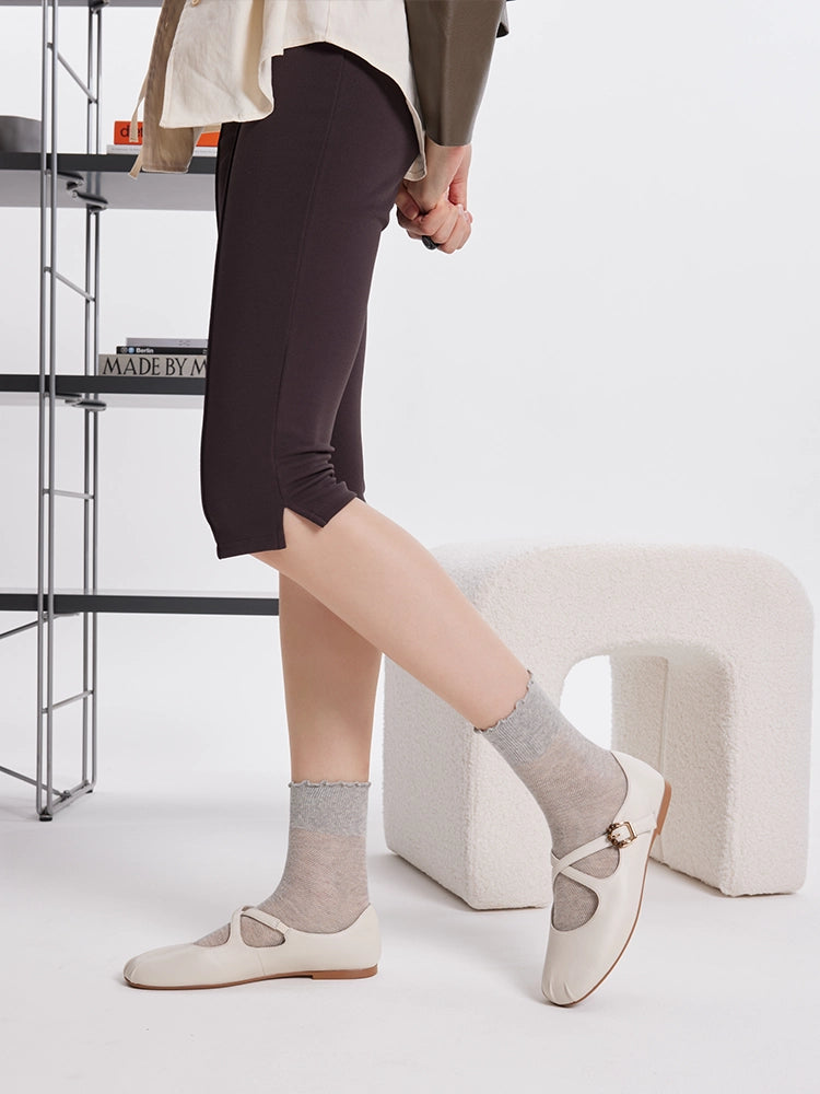 PAZZION, Delaney Criss Cross Leather Mary Janes - Beige