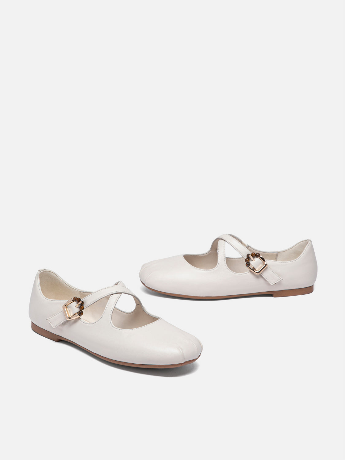 PAZZION, Delaney Criss Cross Leather Mary Janes - Beige, Beige