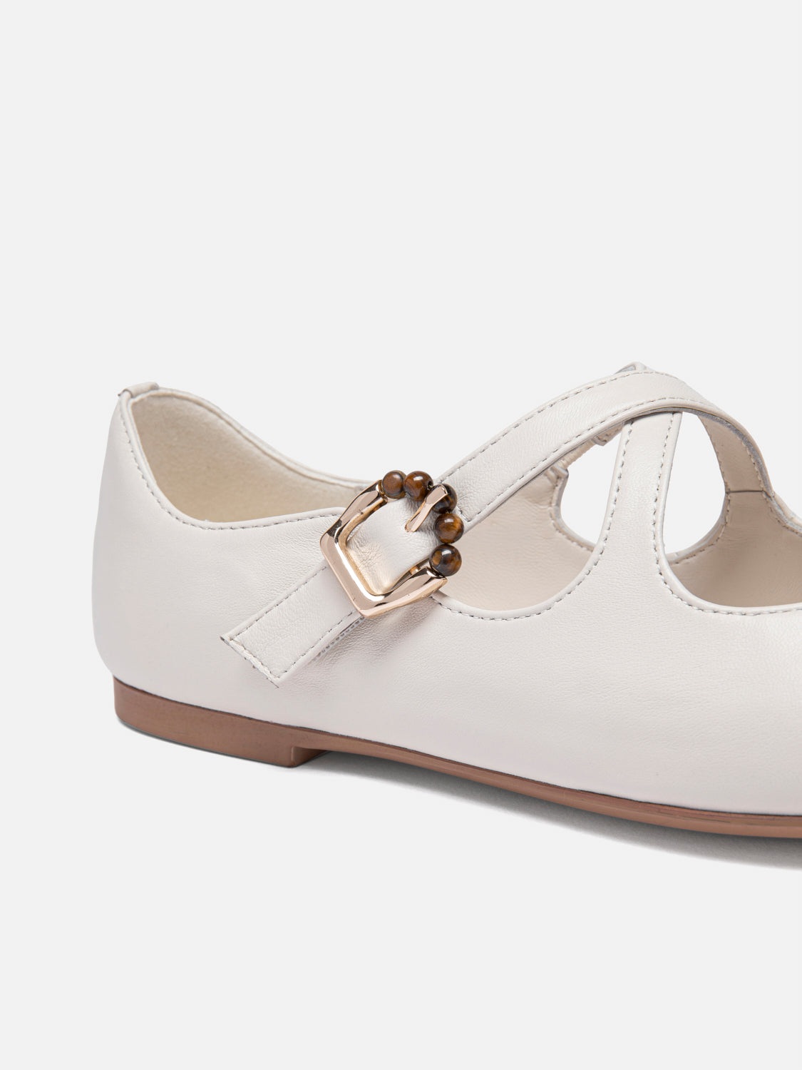 PAZZION, Delaney Criss Cross Leather Mary Janes - Beige, Beige