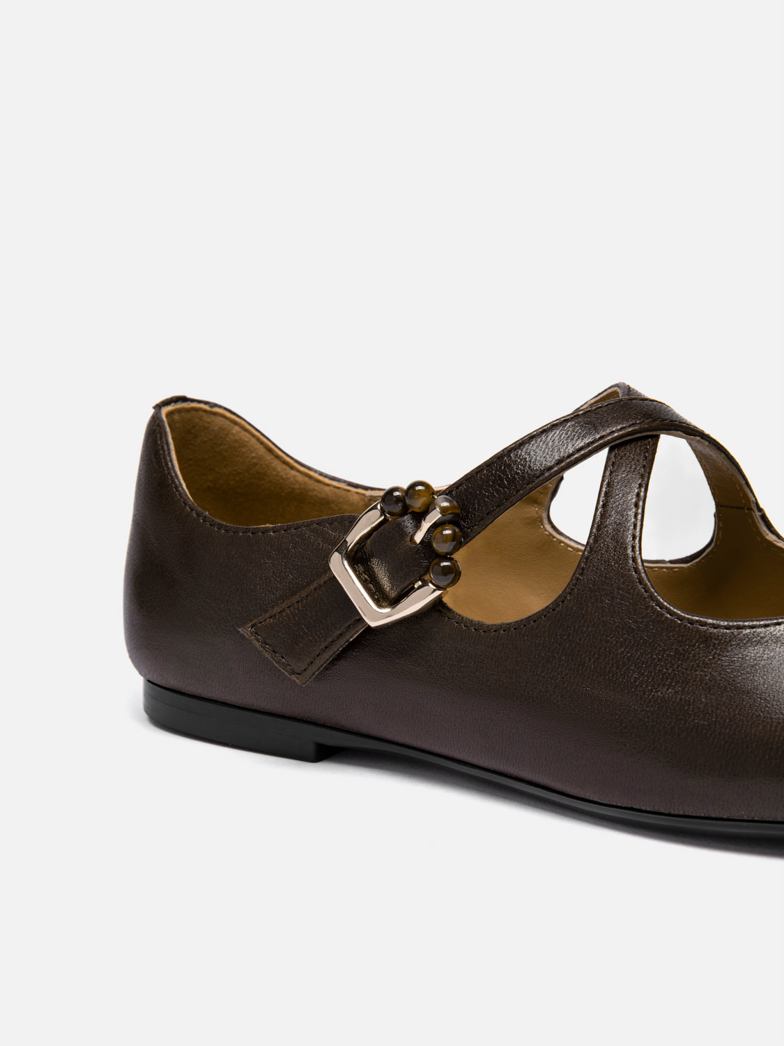 PAZZION, Delaney Criss Cross Leather Mary Janes - Dark Brown, Brown