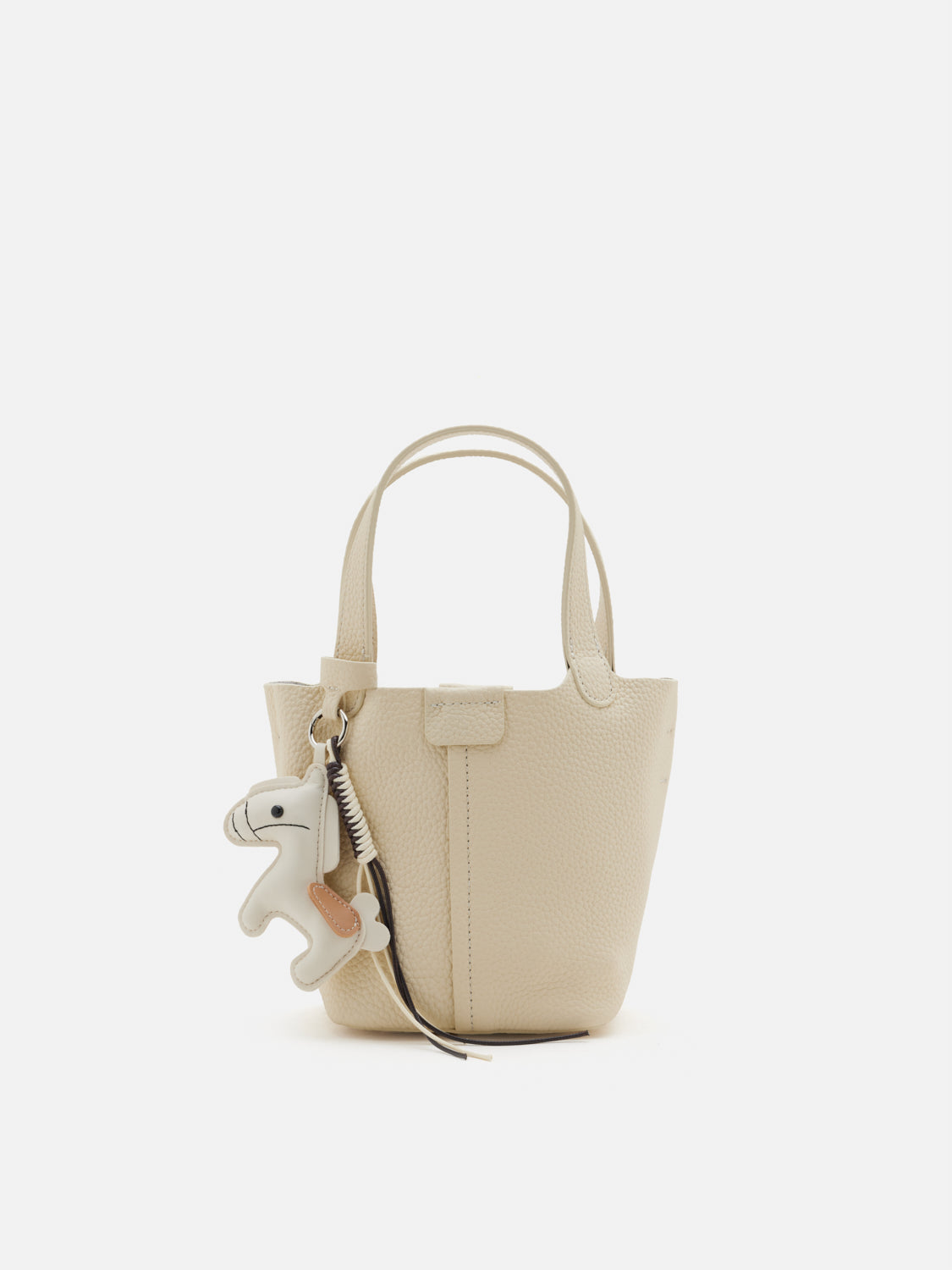 PAZZION, Delaney Leather Charmed Bucket Bag, Beige