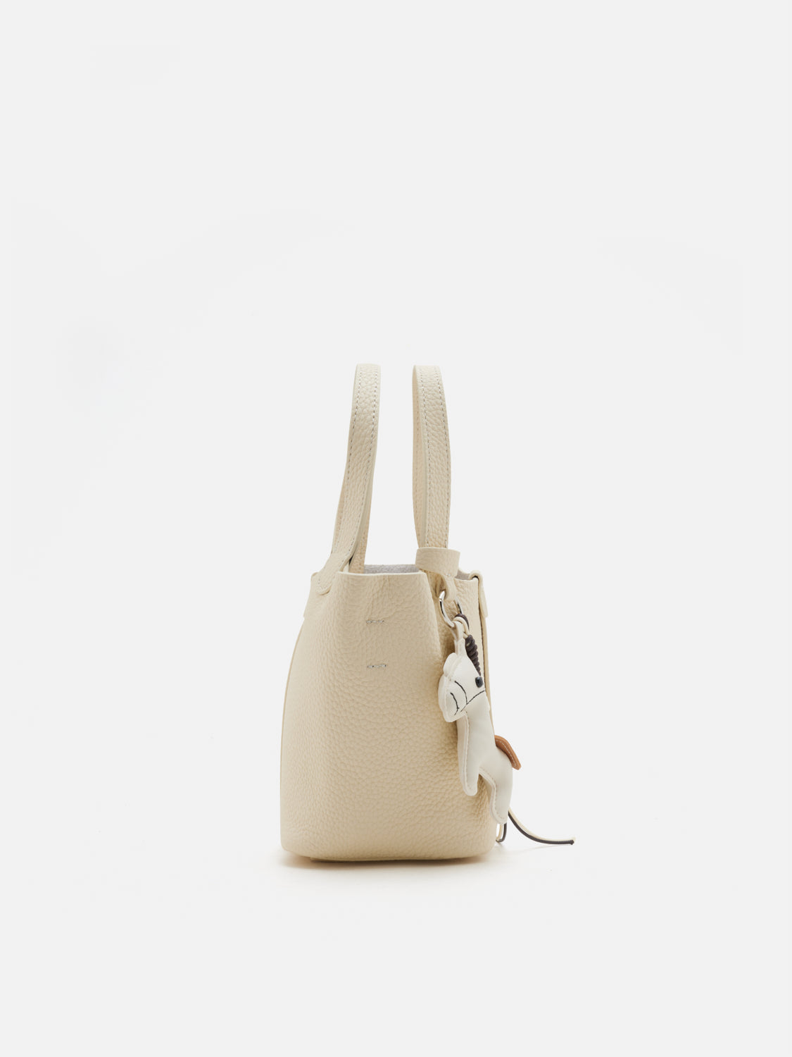 PAZZION, Delaney Leather Charmed Bucket Bag, Beige