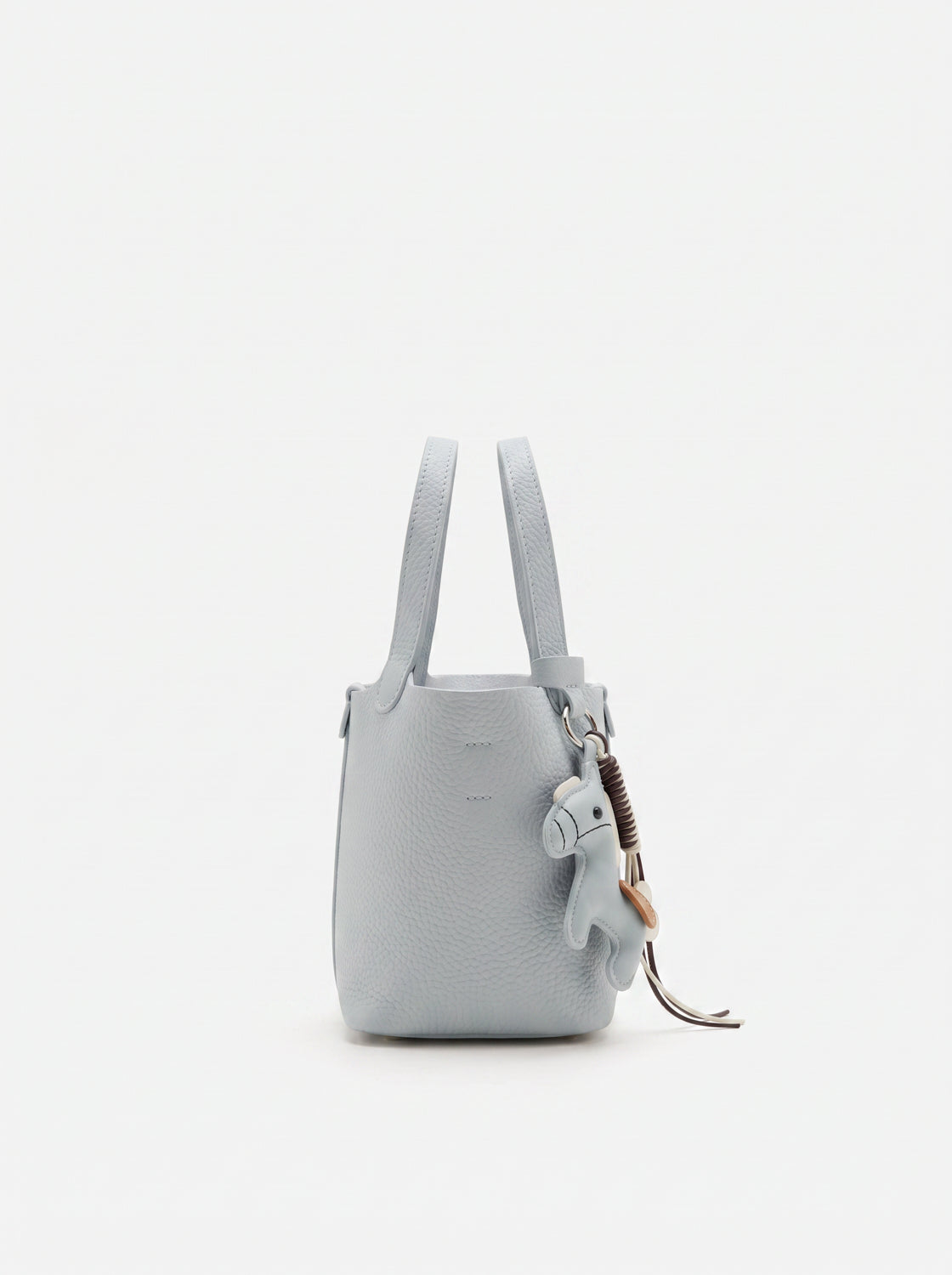 PAZZION, Delaney Leather Charmed Bucket Bag, Grey