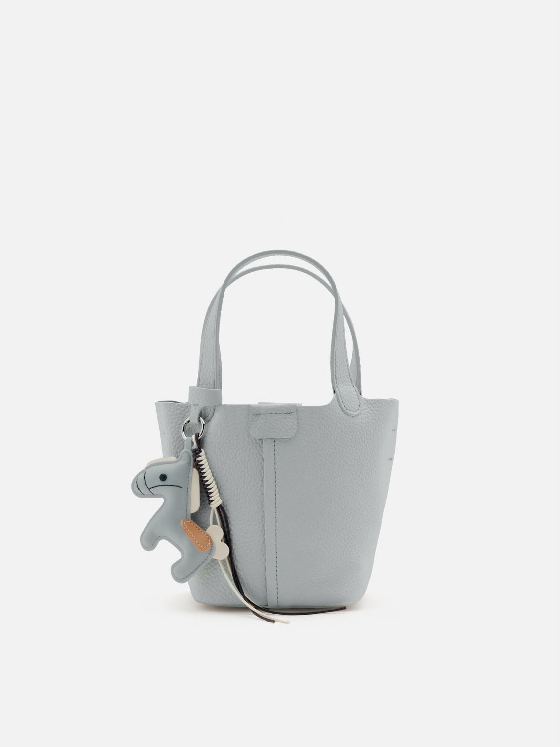 PAZZION, Delaney Leather Charmed Bucket Bag, Grey