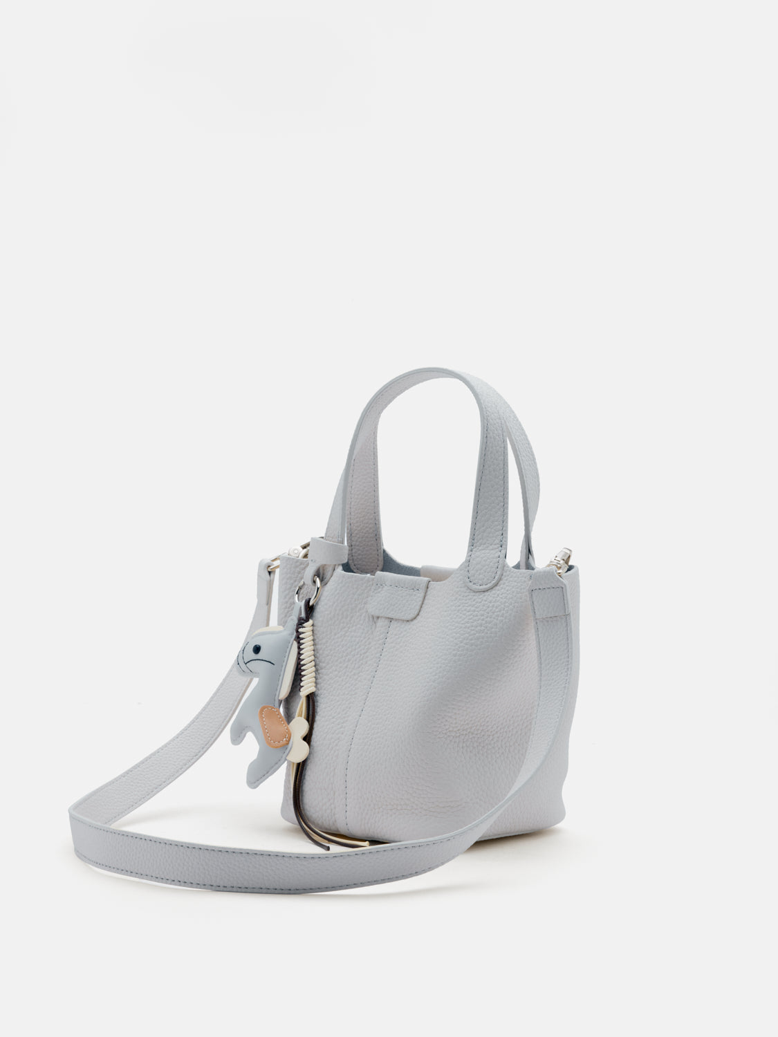 PAZZION, Delaney Leather Charmed Bucket Bag, Grey