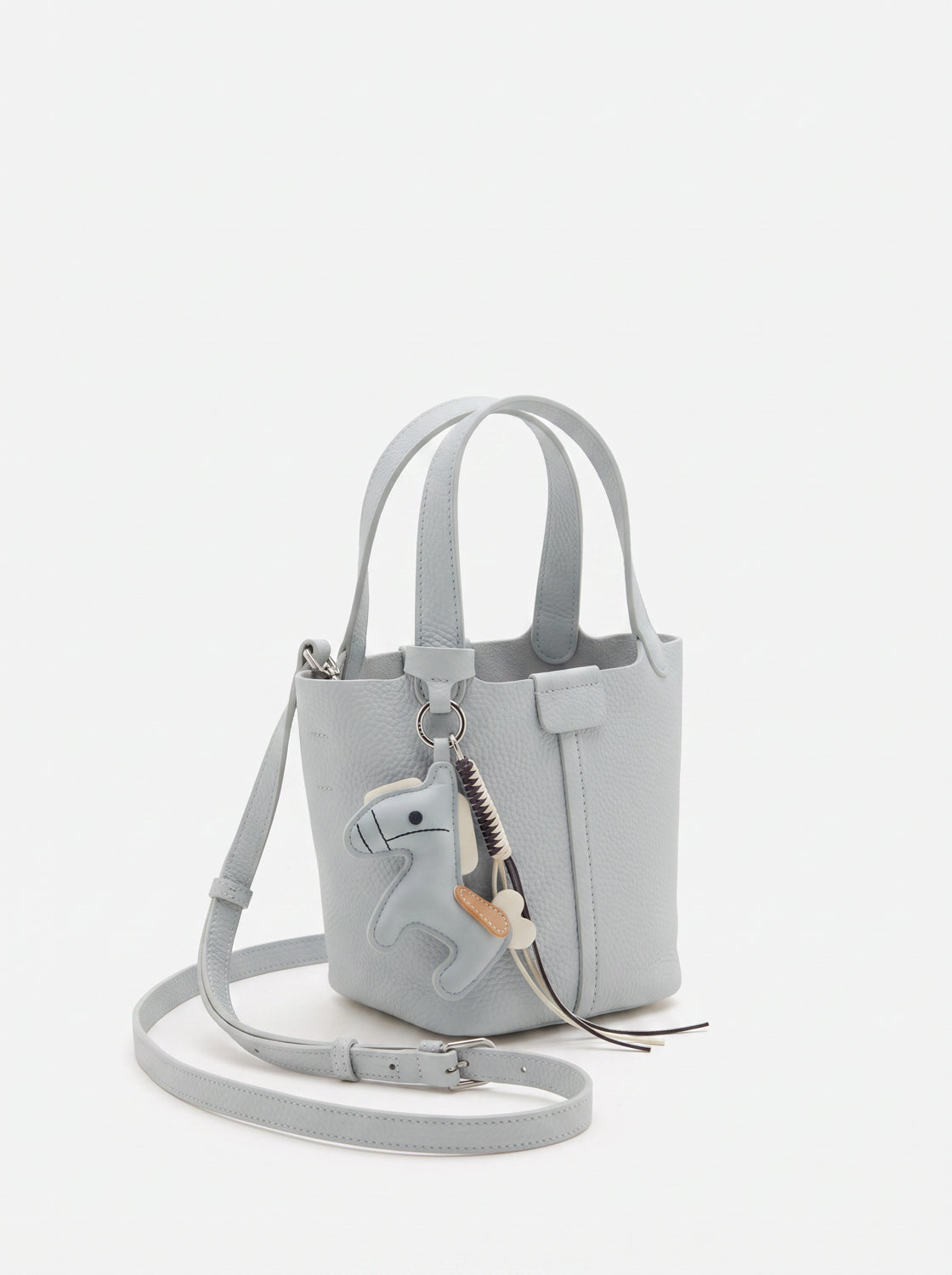 PAZZION, Delaney Leather Charmed Bucket Bag, Grey