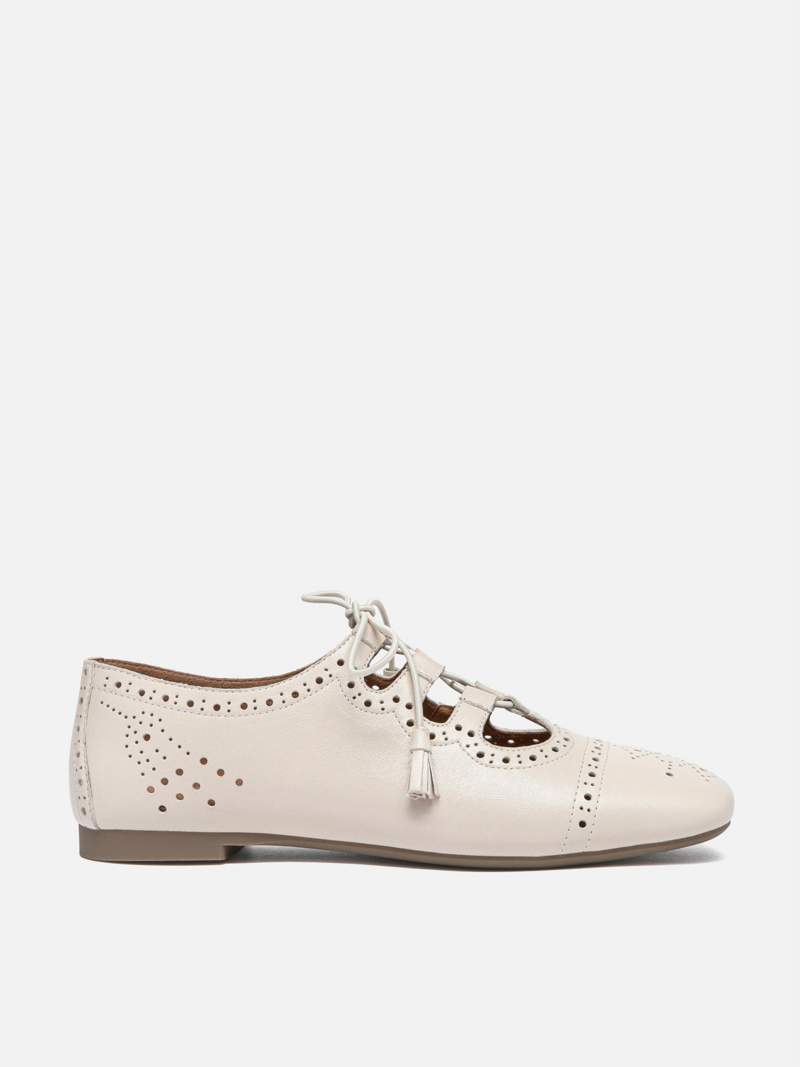 PAZZION, Demi Laced up Perforated Leather Flats - Beige, Beige