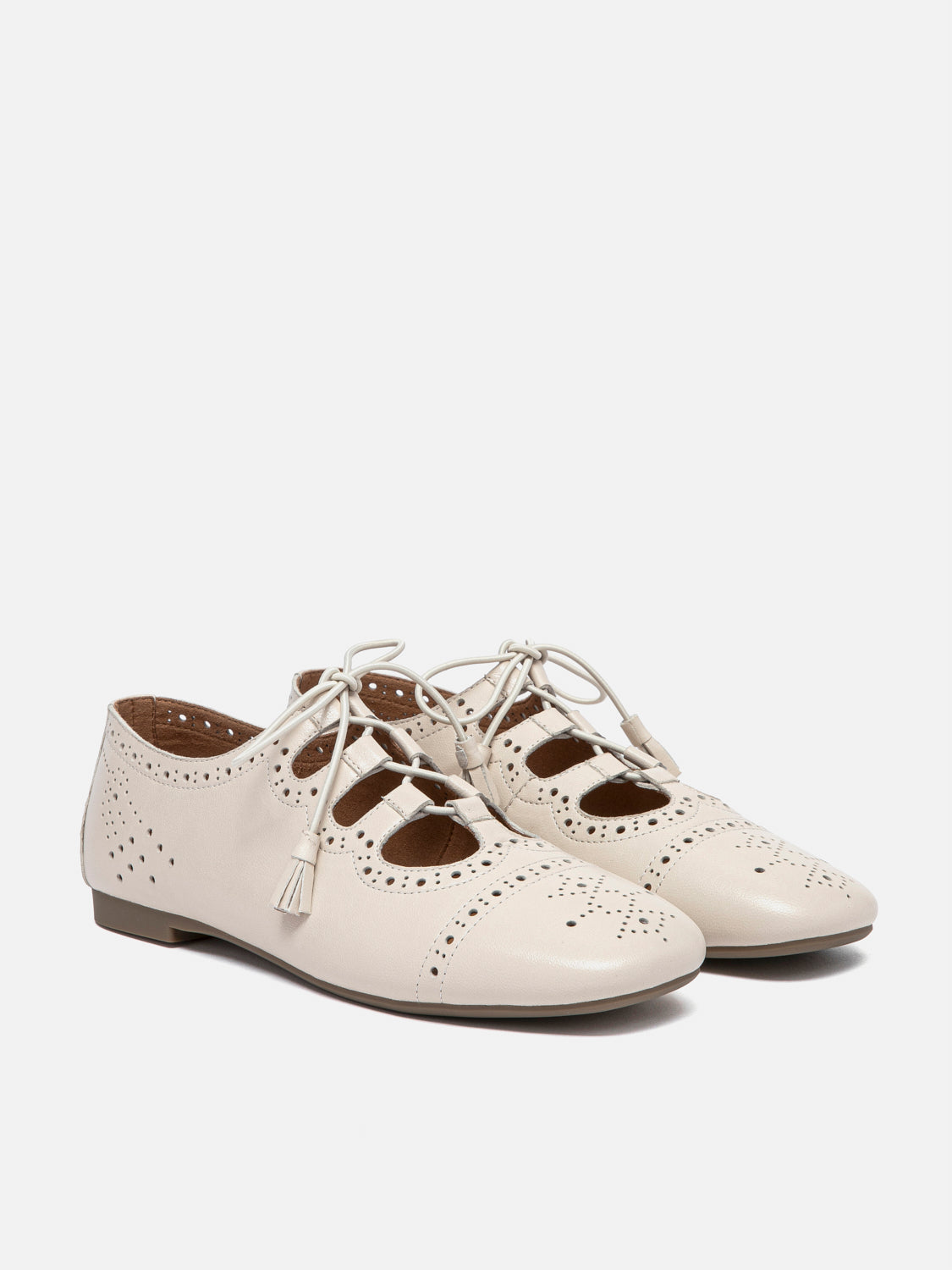 PAZZION, Demi Laced up Perforated Leather Flats - Beige, Beige