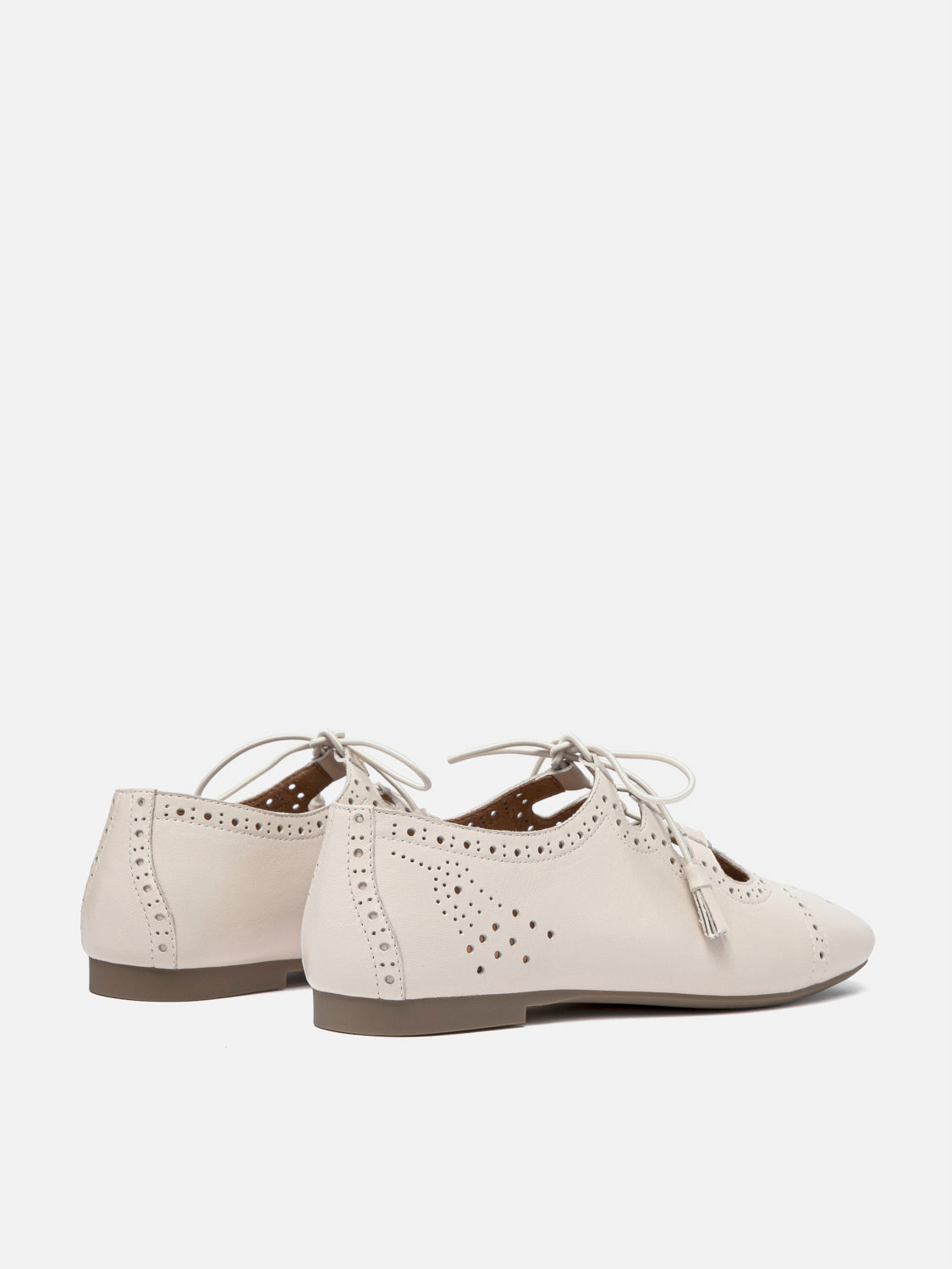 PAZZION, Demi Laced up Perforated Leather Flats - Beige, Beige