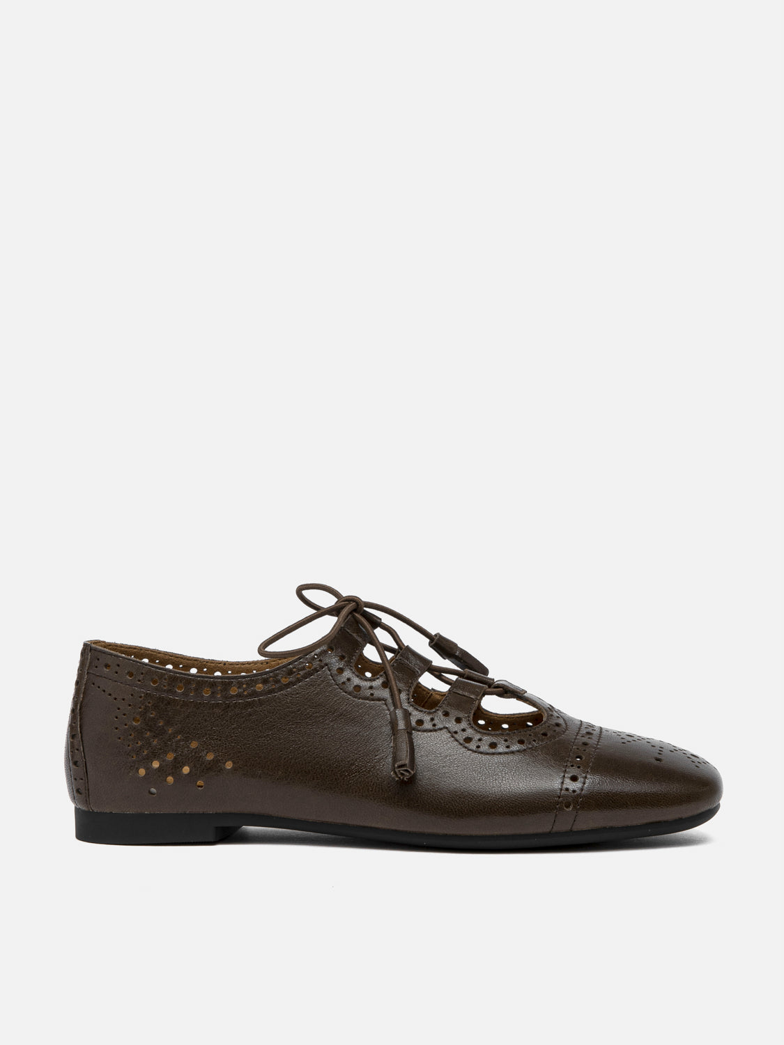 PAZZION, Demi Laced up Perforated Leather Flats - Dark Brown, Brown