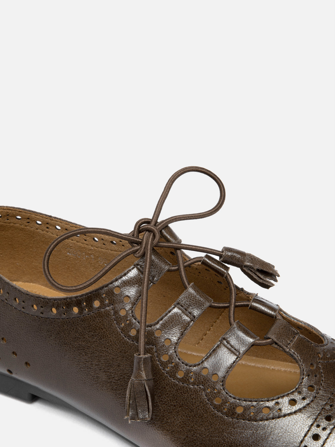 PAZZION, Demi Laced up Perforated Leather Flats - Dark Brown, Brown
