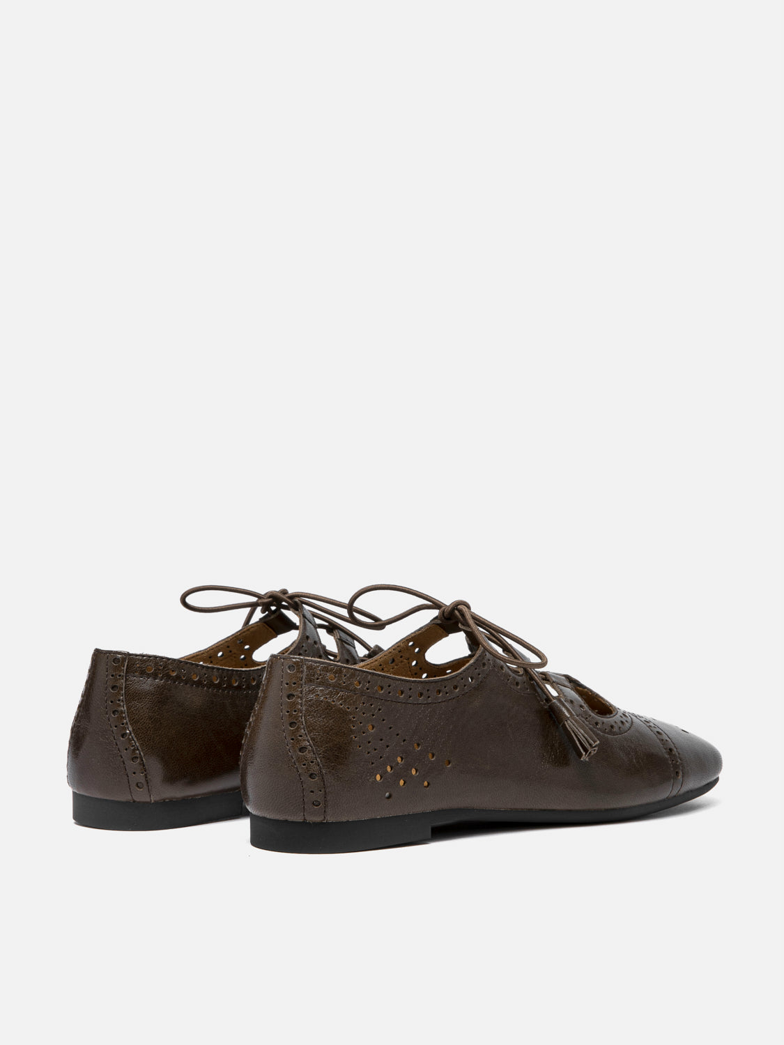 PAZZION, Demi Laced up Perforated Leather Flats - Dark Brown
