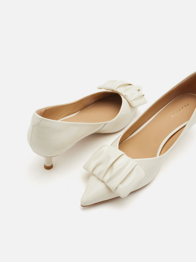 PAZZION, Demna Ruched Pointed Toe Kitten Heels, Beige