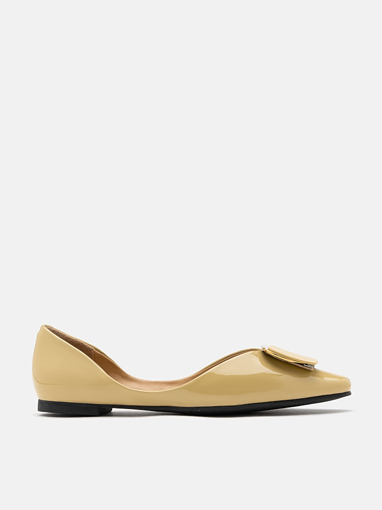 PAZZION, Desiree Buckled Patent Covered Flats, Yellow
