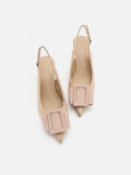 PAZZION, Donatella Bow Buckled Slingback Wedges, Almond