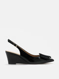 PAZZION, Donatella Bow Buckled Slingback Wedges, Black