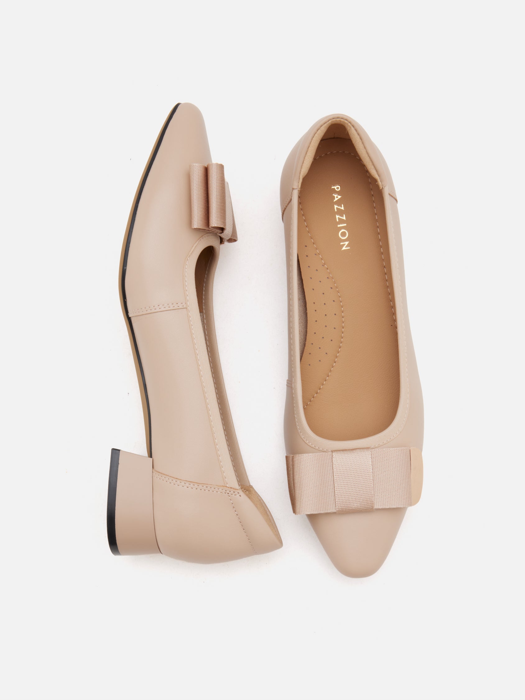 PAZZION, Elaia Point-Toe Bow Buckle Heels, Almond