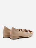 PAZZION, Elaia Point-Toe Bow Buckle Heels, Almond