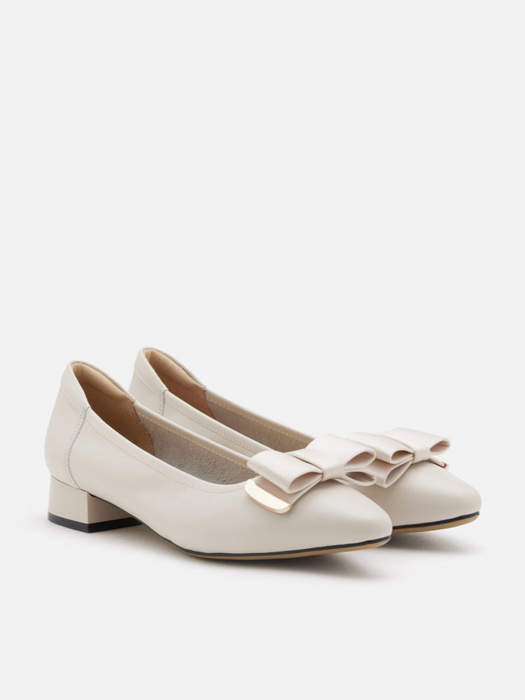 PAZZION, Elaia Point-Toe Bow Buckle Heels, Beige