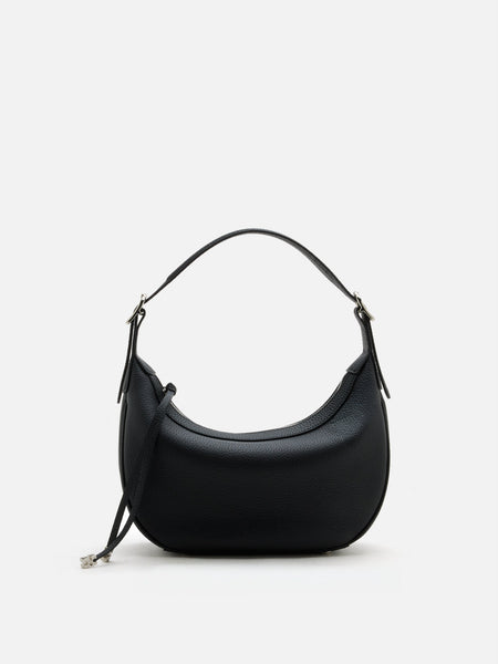 Elaine Crescent Leather Bag - Black