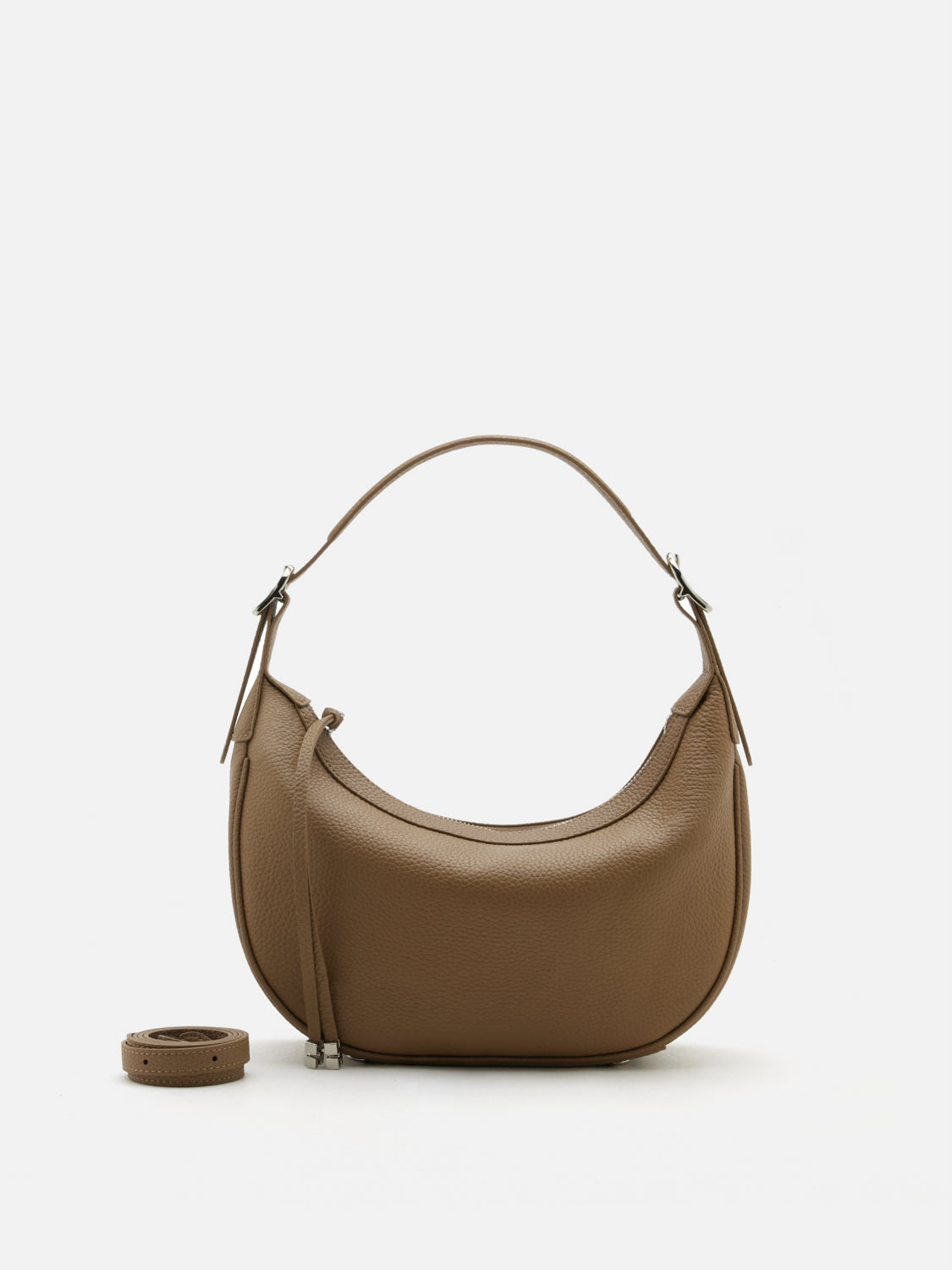 PAZZION, Elaine Crescent Leather Bag, Khaki