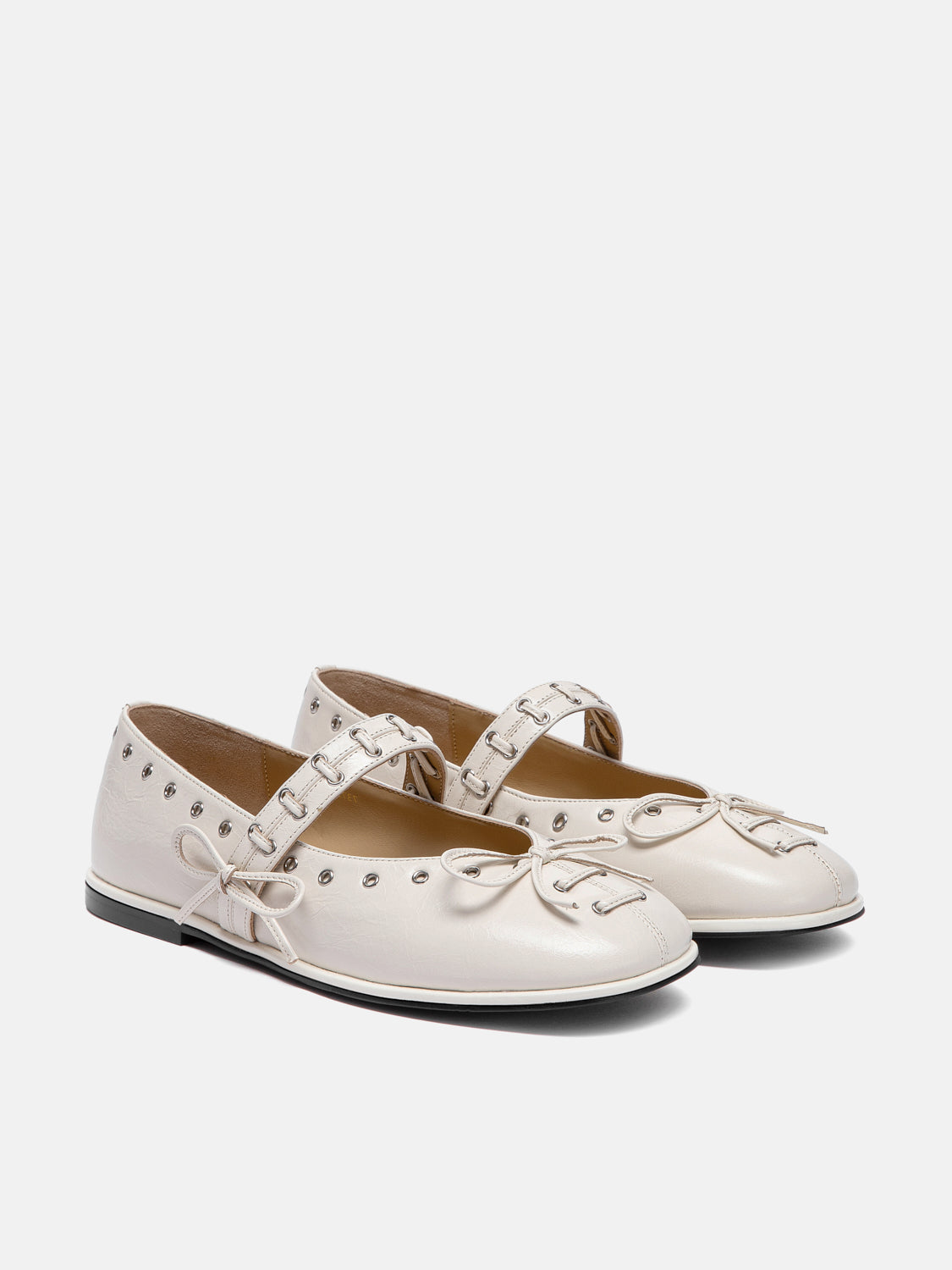 PAZZION, Elantria Studded Bow Leather Mary Janes, Beige