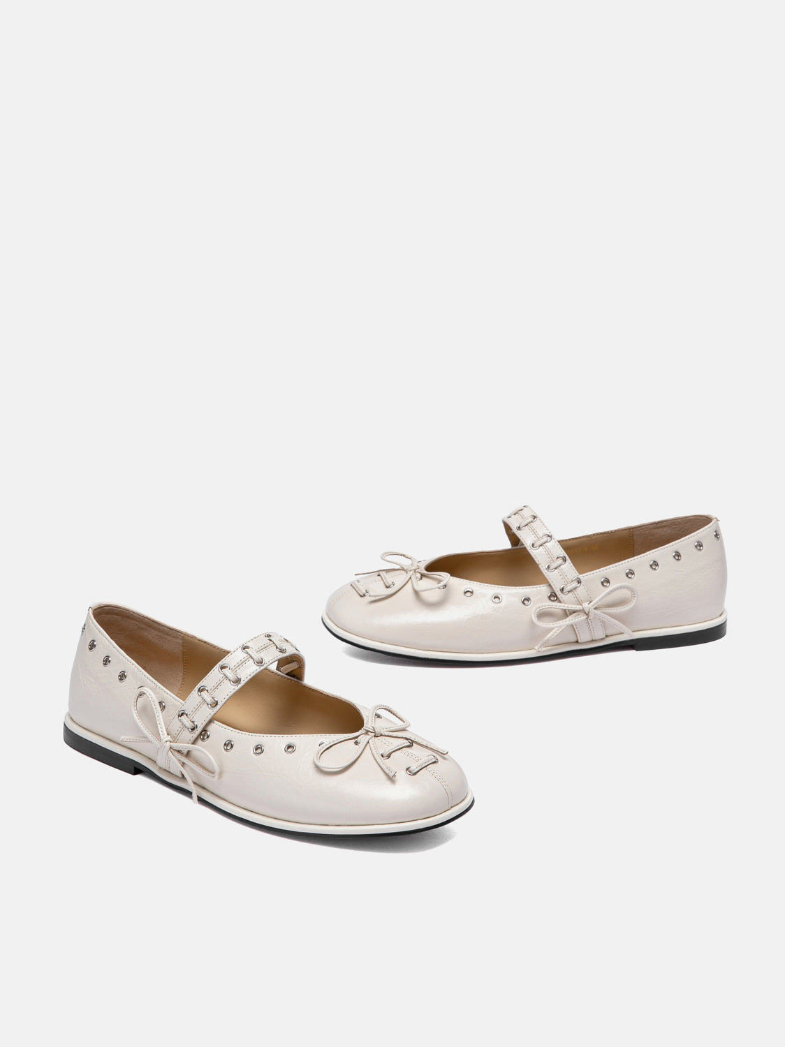 PAZZION, Elantria Studded Bow Leather Mary Janes, Beige