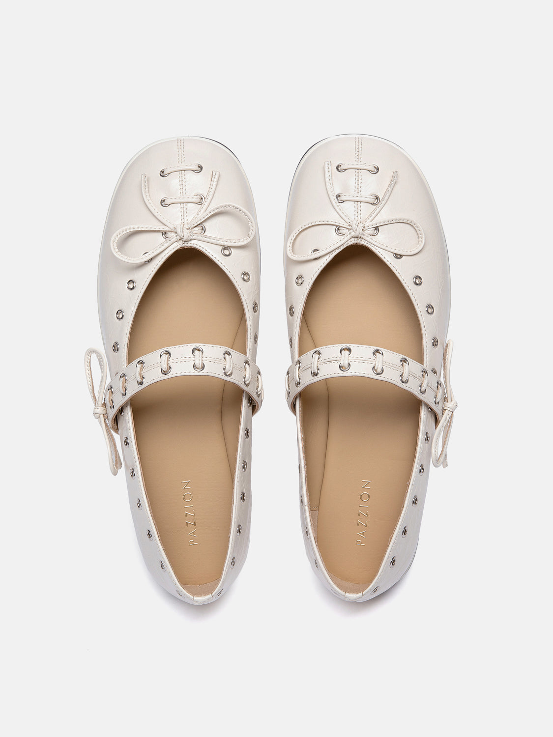 PAZZION, Elantria Studded Bow Leather Mary Janes, Beige