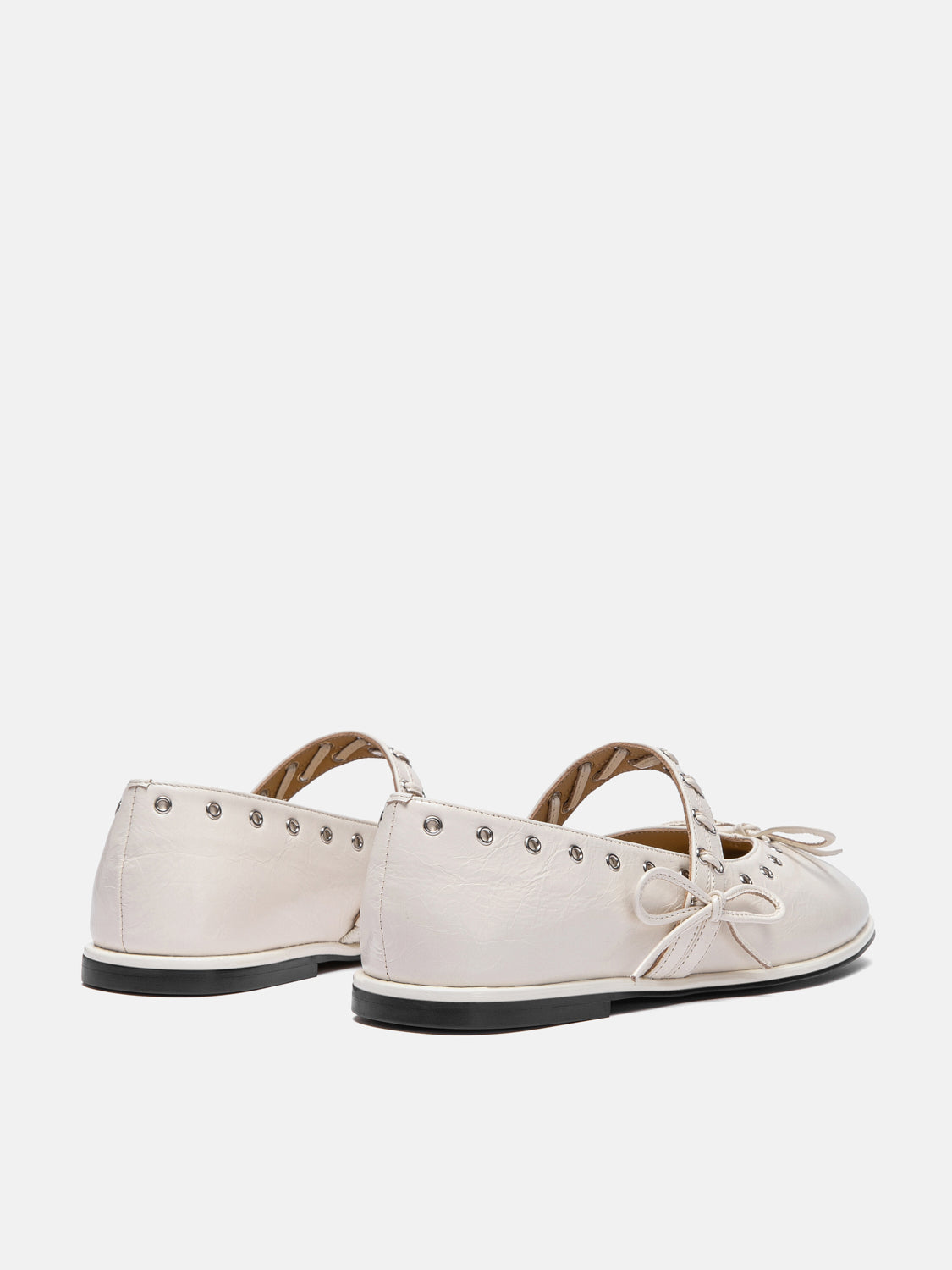 PAZZION, Elantria Studded Bow Leather Mary Janes, Beige