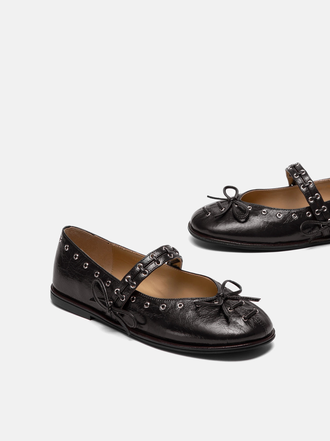 PAZZION, Elantria Studded Bow Leather Mary Janes, Darkbrown