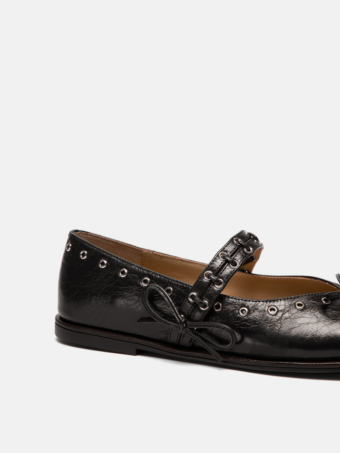 PAZZION, Elantria Studded Bow Leather Mary Janes, Darkbrown