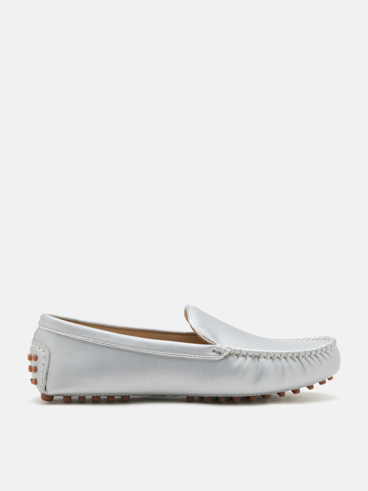 PAZZION, Elara Metallic Moccasins, Silver