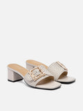 PAZZION, Elarise Woven Buckle Leather Heels, Beige