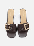 PAZZION, Elarise Woven Buckle Leather Heels, Darkbrown