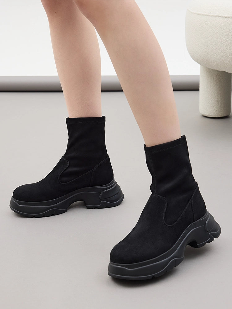 PAZZION, Eleanor Velvet Leather Ankle Boots, Black