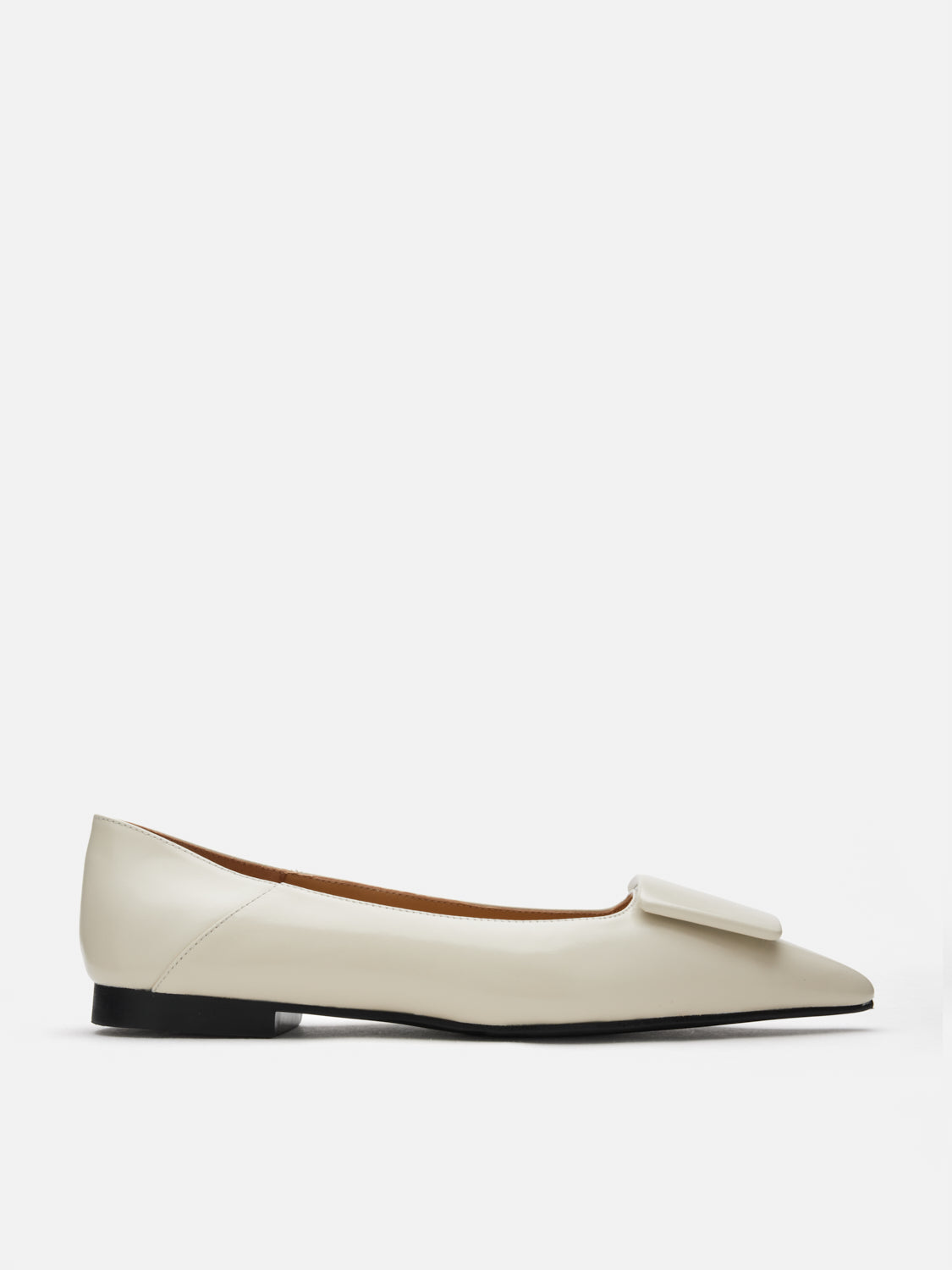 PAZZION, Elie Sculpted Buckle Pointed Toe Flats, Beige