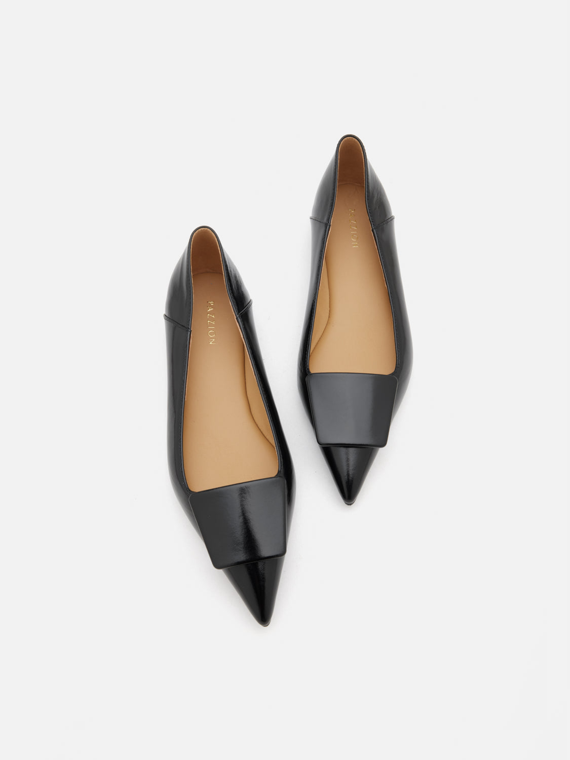 PAZZION, Elie Sculpted Buckle Pointed Toe Flats, Black