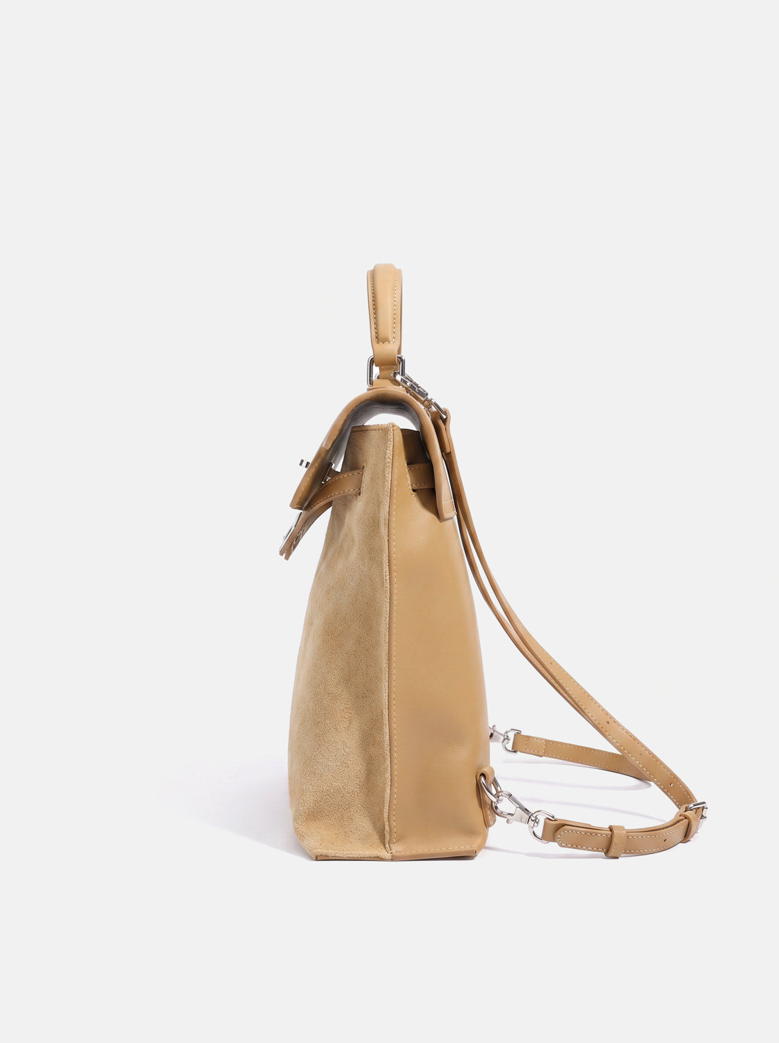 PAZZION, Elisa Twist Lock Three-Way Backpack, Almond