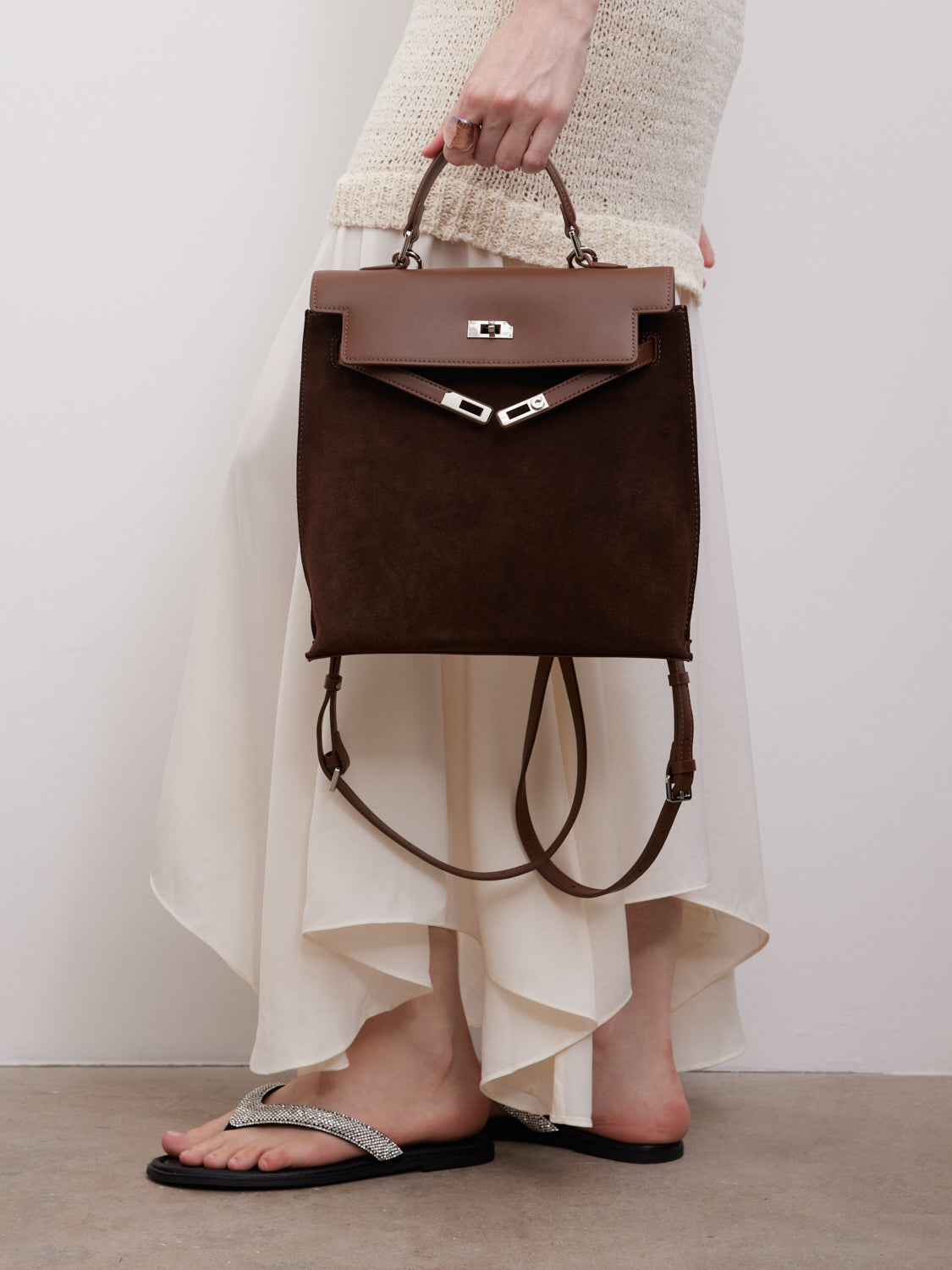 PAZZION, Elisa Twist Lock Three-Way Backpack, Brown